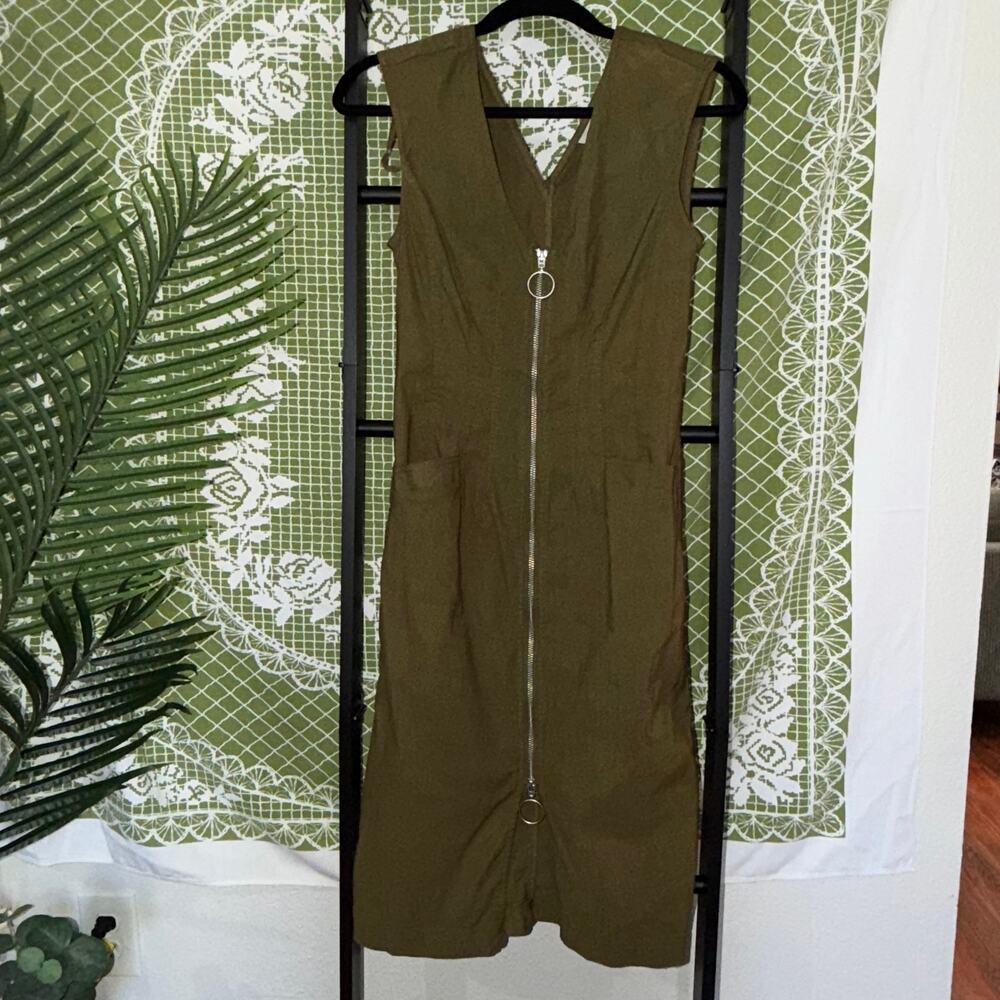 Maeve by Anthropologie Zip-Front Linen Blend‎ Midi Dress